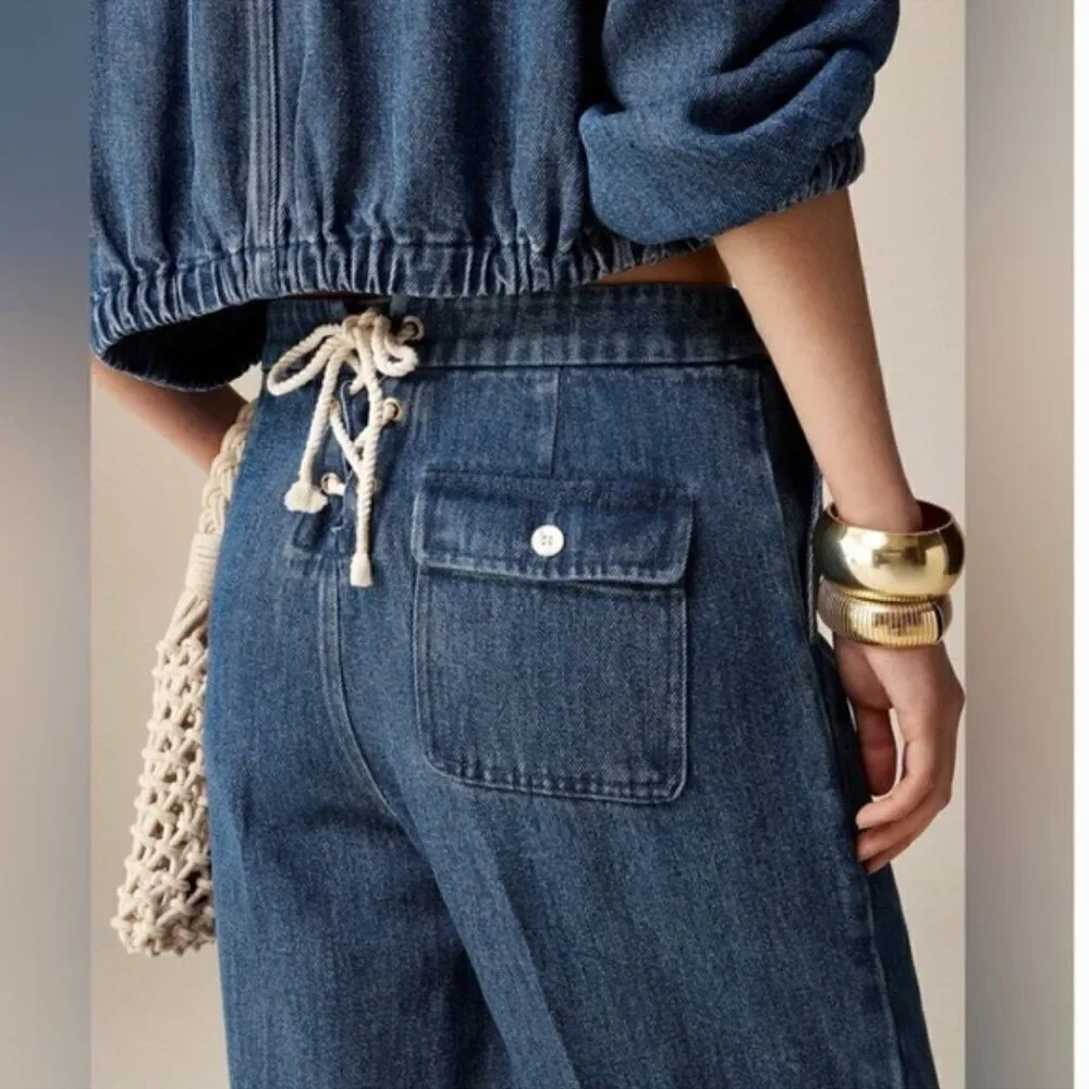 J. Crew BZ734 Lace-up drapey wide-leg jean size 34 NWT
